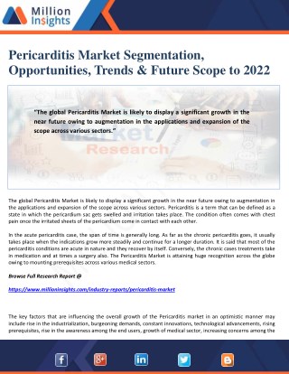 Pericarditis Market Segmentation, Opportunities, Trends & Future Scope to 2022