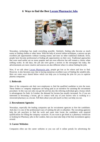 6 Ways to find the Best Locum Pharmacist Jobs