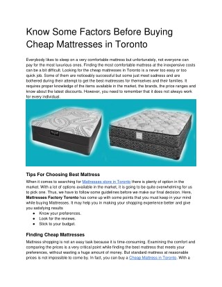 Know Some Factors Before Buying Cheap Mattresses in Toronto