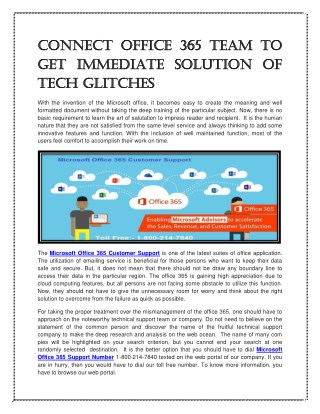 Connect Office 365 Team to Get Immediate Solution of Tech Glitches