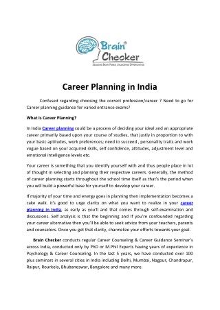 Career Planning in India