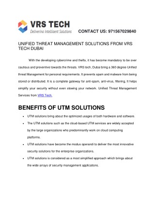 VRS TECH Unified Threat management Solutions Dubai UAE