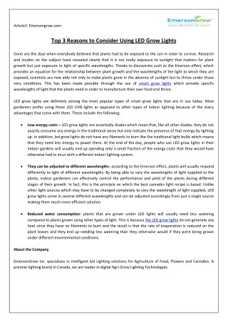 Top 3 Reasons to Consider Using LED Grow Lights