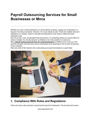 Payroll Outsourcing Services for Small Businesses or Mncs