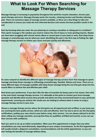 What to Look For When Searching for Massage Therapy Services