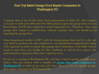 Four Top Rated Garage Door Repair Companies In Washington DC