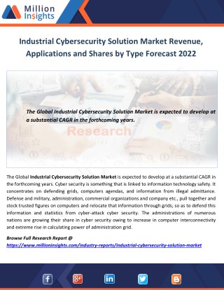 Industrial Cybersecurity Solution Market Revenue, Applications and Shares by Type Forecast 2022