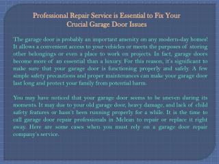 Professional Repair Service is Essential to Fix Your Crucial Garage Door Issues