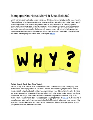 Mengapa Kita Harus Memilih Situs Bola88?