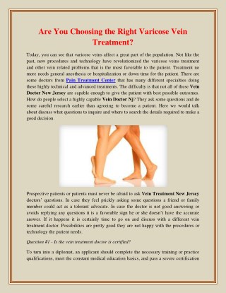 Are You Choosing the Right Varicose Vein Treatment