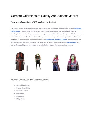 Gamora Guardians of Galaxy Zoe Saldana Jacket