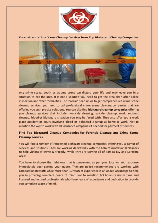 Forensic and Crime Scene Cleanup Services from Top Biohazard Cleanup Companies