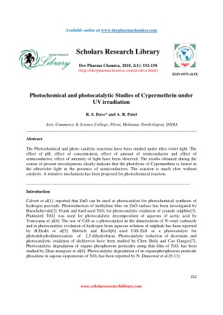 Photochemical and photocatalytic Studies of Cypermethrin under UV irradiation
