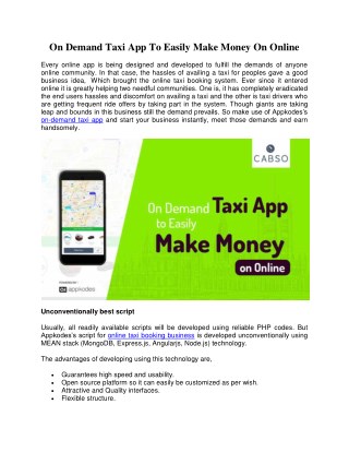 On Demand Taxi App To Easily Make Money On Online