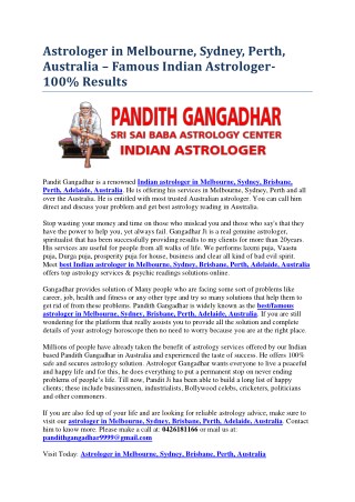 Astrologer in Melbourne, Sydney, Perth, Australia â€“ Famous Indian Astrologer- 100% Results