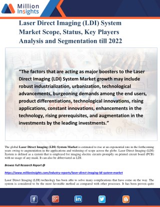 Laser Direct Imaging (LDI) System Market Scope, Status, Key Players Analysis and Segmentation till 2022