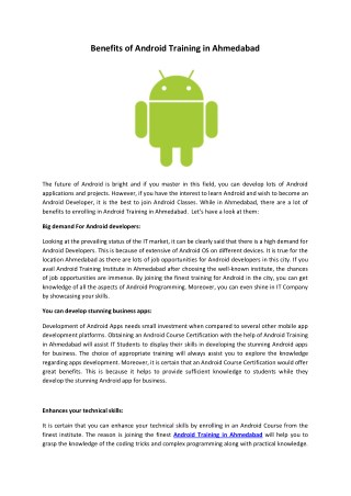 Android Training Institute in Ahmedabad, Android Training in Ahmedabad