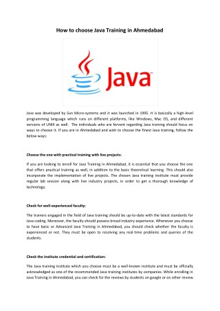 Java Training institute in Ahmedabad, Java training in Ahmedabad