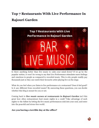 Top 7 Restaurants With Live Performance In Rajouri Garden