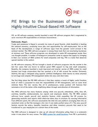 PIE Brings to the Businesses of Nepal a Highly Intuitive Cloud-Based HR Software