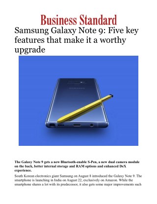 Samsung Galaxy Note 9: Five key features that make it a worthy upgradeÂ 