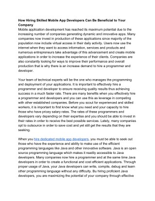 How Hiring Skilled Mobile App Developers Can Be Beneficial to Your Company