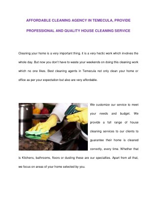 AFFORDABLE CLEANING AGENCY IN TEMECULA