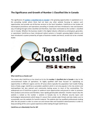 The Significance and Growth of Number 1 Classified Site in Canada