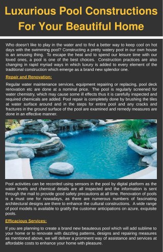 Luxurious Pool Constructions For Your Beautiful Home