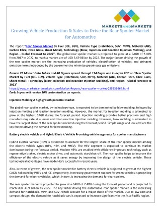 Increasing Production of Electric Vehicles and SUV to Drive the Rear Spoiler Market
