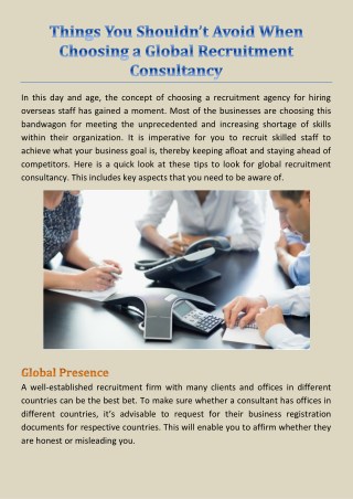 Things You Shouldnâ€™t Avoid When Choosing a Global Recruitment Consultancy