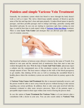 Painless and simple Varicose Vein Treatment