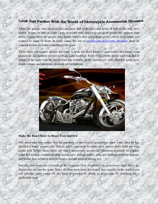 Look Just Perfect With the World of Motorcycle Accessories Houston