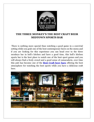 THE THREE MONKEYâ€™S THE BEST CRAFT BEER MIDTOWN SPORTS BAR