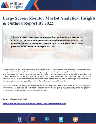 Large Screen Monitor Market Analytical Insights & Outlook Report By 2022