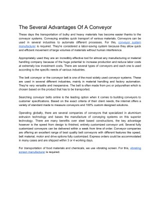 The Several Advantages Of A Conveyor