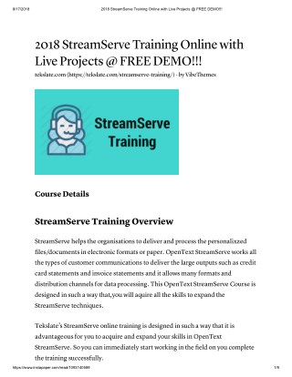Enhance Your Career With StreamServe Training At TekSlate