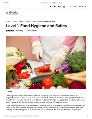 Level 1 Food Hygiene and Safety - istudy