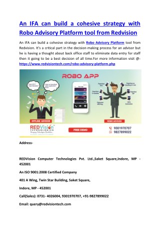 An IFA can build a cohesive strategy with Robo Advisory Platform tool from Redvision
