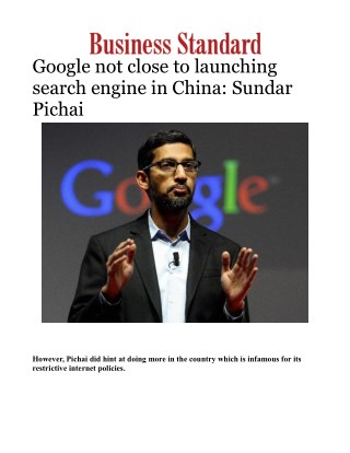 Google CEO Sundar Pichai: Google not close to launch search engine in ChinaÂ 