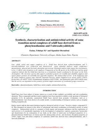 Synthesis, characterization and antimicrobial activity of some transition metal complexes of schiff base derived from op