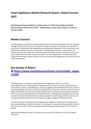 Smart Appliances Market Future Trends, Opportunities and Strong Growth in Future 2027