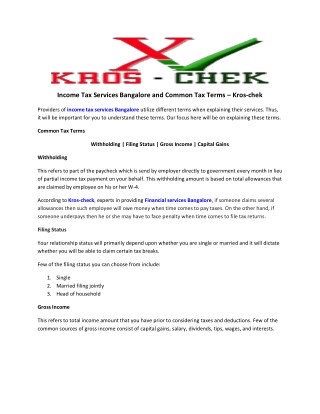 Income Tax Services Bangalore and Common Tax Terms â€“ Kros-chek