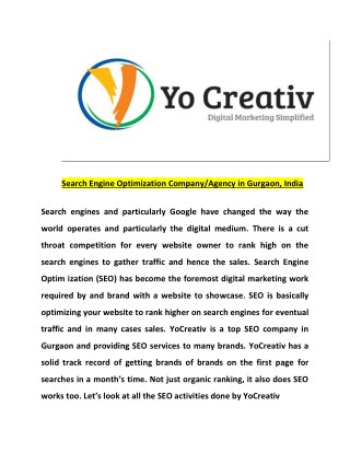 SEO agency in Gurgaon | SEO company in Gurgaon - YOCreativ