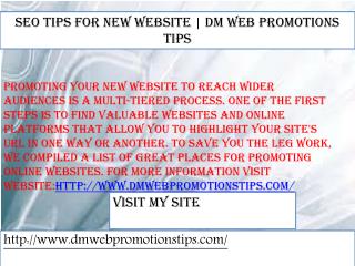 SEO Tips For New Website | DM Web Promotions Tips