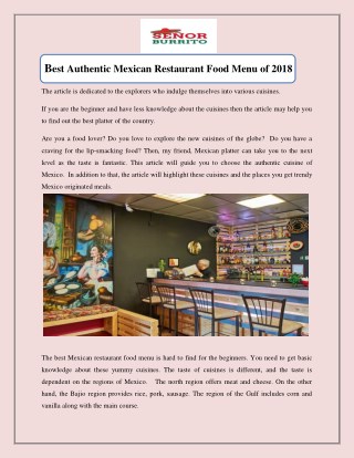 Best Authentic Mexican Restaurant Food Menu of 2018