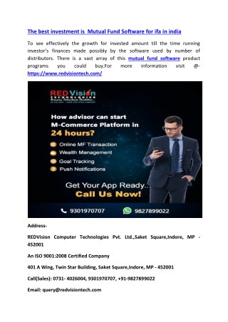 The best investment is Mutual Fund Software for ifa in india