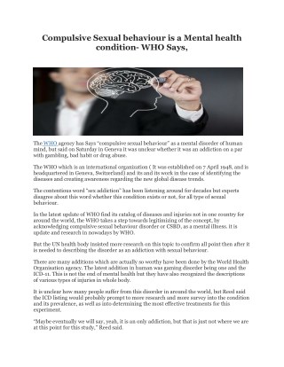 Compulsive Sexual behaviour is a Mental health condition- WHO Says,