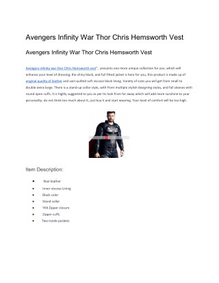 Avengers Infinity War Thor Chris Hemsworth Vest