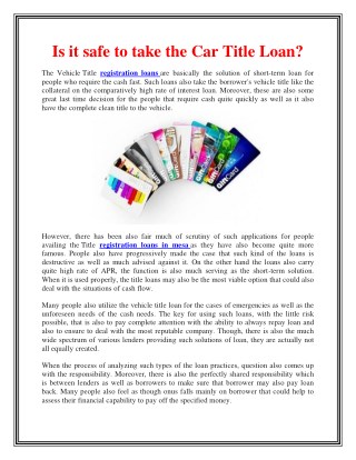 Is it safe to take the Car Title Loan